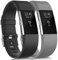 Tobfit für Fitbit Charge 2 Armband Damen Herren, Ersatz Silikon Sport und Fitness Armbänder für Fitbit Charge 2 (L, Klassische 2-Pack Schwarz+Grau)