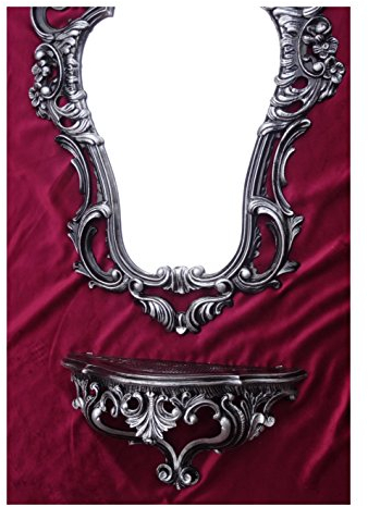 Lnxp 2-teiliges Set in Schwarz Silber Dualcolor bestehend aus Wandspiegel + Wandkonsole Oval Barock Antik 50x76cm Flur Eingangsmöbel Möbel Konsole Ablage Spiegel + Wandregal