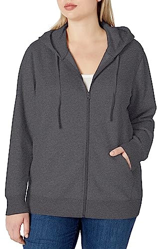 Amazon Essentials Felpa con Cappuccio e Cerniera in Pile Donna, Grigio Scuro Puntinato, XXL