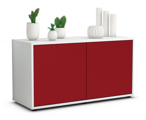 Stil.Zeit Armoire TV Planche Basse Ada, Corps de Meuble Blanc, façade Couleur-Design Rouge (92x49x35cm) la poussée vers la Technologie Ouverte & Debout