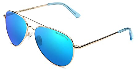 CLANDESTINE - Gafas de Sol Unisex - Modelo Pilot by Elsa Pataky - Color Dorado - Lentes de Nylon de Color Azul con Filtro HD y Efecto Espejo - Protección UV 400-144 x 51 mm