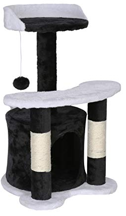 Wiltec Kratzbaum 67 cm hoch in Schwarz/Weiß, Katzenkratzbaum mit Sisal, Katzenbaum mit Plattform, Katzenhöhle und Spielball, Kletterbaum für Katzen