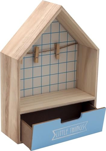 Unbekannt Deko Haus Aufbewahrung Holz Holzhaus Bilderrahmen Kinderzimmer Regal, Farbe:Hellblau