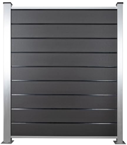 HORI WPC Sichtschutz-Zaun Design Komplettset Stecksystem Robuster Windschutz Modernes Lamellenzaun; Ideal für Garten & Terrasse - 3,62 m - zum Aufschrauben - Anthrazit