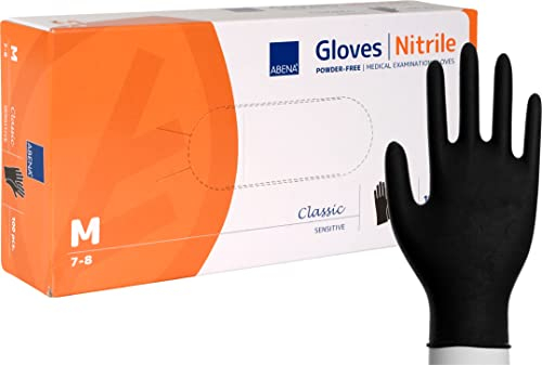 ABENA Nitrilhandschuhe M, 100 Stück – Einmalhandschuhe Schwarz, handschuhe einweg, puderfreie & latexfreie – Einweghandschuhe in S, M, L & XL verfügbar