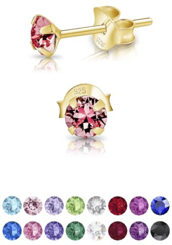 Pendientes Rosa Palo - Pendientes Mujer Plata de Ley 925 Chapados Oro con Cristales Swarovski 4 mm - Pendientes Mujer Rosa - Pendientes Colores Mujer - Pendientes Dorados Mujer