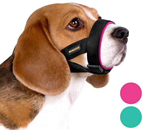 BRONZEDOG Weich gepolsterter Maulkorb für Hunde, verstellbar, Neopren, Komfort, Beißen, Kauen, Haustier-Maulkörbe für kleine, mittelgroße und große Hunde, Welpen, Rosa, Größe S
