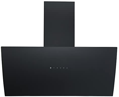 Hotte aspirante Respekta/Hotte îlot de 90 cm/Boîtier en acier inoxydable avec écran en verre en noir/Fonction d'extraction et de recyclage de l'air / CH99090SA / A / 65-72 dB