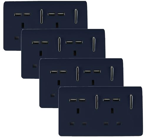 Trendi 2 Gang Artistic Modern Glossy 13 Amp 4x2.1mA USB Switched Plug Socket Navy