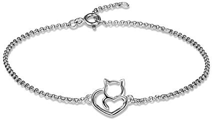 Süße Katze Armband 925 Sterling Silber Herz Katze Anhänger Armband Mädchen Damen Jahrestag Geburtstagsgeschenk für Freundin