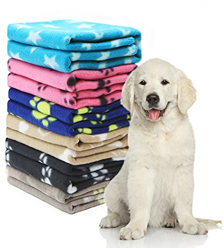 Packung mit 6 Hundedecken, weiches Fleece, Welpendecken, waschbare Schlafmatte, Bettdecke mit Pfotenabdruck, für Haustiere, Katzen, Kätzchen, Meerschweinchen, Tiere (60 x 70 cm, Mehrfarbig)