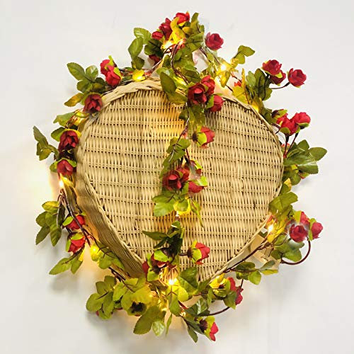 Lichterkette Rose Blume Schraube Pflanzen Dekorative Lichterkette Rosa Batterie Lichter für Valentinstag, Muttertag, Vorschlag, Hochzeit, Weihnachten, Dekoration (2 m/20 LED, 42 Blumen-Rot)