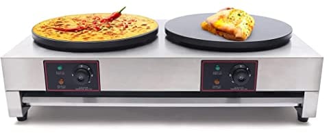 Dbtxwd Macchina per Crepes Elettrica 16 Pollici Commerciale Antiaderente per Pancakes Piastra Controllo Preciso della Temperatura Padella per Crepes Elettriche,Double Burner