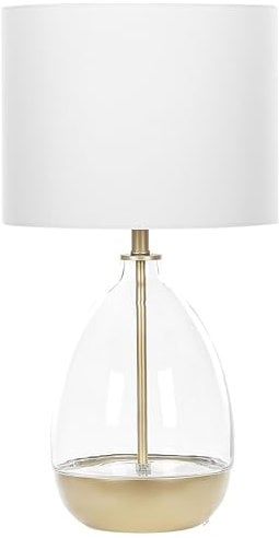 Beliani Lampe de table Base en Verre Abat-jour Blanc Doré Design Glamour Okari