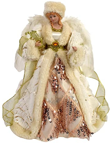 Magie di Natale Puntale per albero di natale angelo beige h 31 cm decorazione natalizia ali piumate