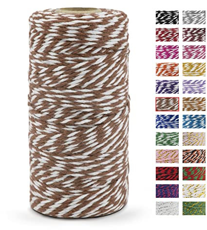 LEREATI Cordoncino Cotone Baker's Twine Spago per Decorazioni Spago da Cucina Natalizio Corda Colorata Filo Cotone per Decorazione, Confezioni Regalo, Artigianato Fai da Te (Marrone e Bianco)