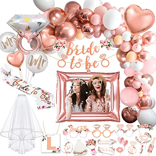 iZoeL Bride to be Deko Junggesellinnenabschied Accessoires Frauen, Bride to be Girlande Schärpe Schleier, JGA Foto-Booth Requisiten, JGA Party Dekoration Luftballon Folienballon (Rosegold)
