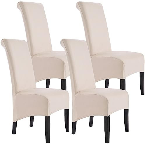 Stuhlhussen XL Wildleder Stretch Stuhlbezüge Groß Stuhlbezug Abnehmbare Waschbar Stühle Schutz (Beige,6 Stücke)