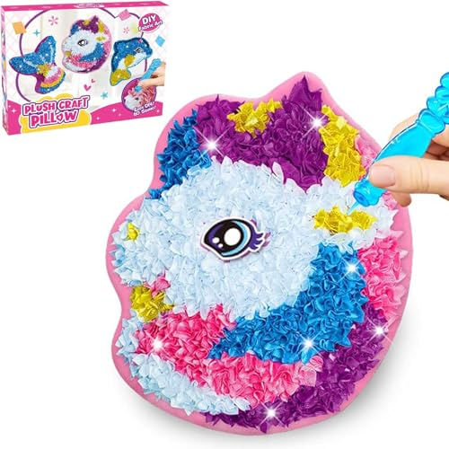 Gamrong Plush Craft Einhorn Kissen DIY Set, Handmalerei für Kinder Poke Artbastelset Weihnachten Basteln Poke Art DIY-Spielzeug Mode Design Kit Geburtstag Art Geschenk für Mädchen 3 4 5 6 7 8 Jahre