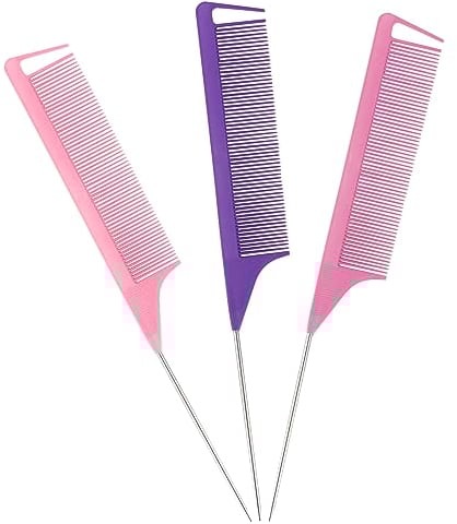Stielkamm, 3 Stück Haarkamm, Kamm Frauen, Hitzebeständiger und Antistatischer Haarkamm aus Kohlefaser, Kamm Mit Stiel für Haarstyling Salon