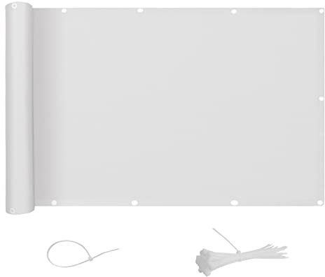 AXT SHADE Frangivisto Balcone Protezione 80x600cm Impermeabile Copri Ringhiera Balcone Privacy Frangivento Protezione UV con Occhielli e Fascetta per Terrazza Esterno-Bianco