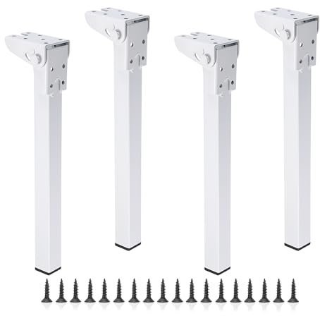 IGNPION Lot de 4 pieds de table pliables en fer à 90° avec charnière autobloquante - Pieds de table basse - Pieds de rechange pour meuble TV, table d'ordinateur portable - Blanc - 30 cm