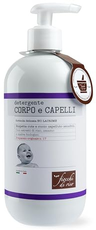 Fiocchi di Riso - Körper- und Haarreiniger - 400 ml - Reinigung für Neugeborene - Ideal bis zur Geburt, um empfindliche Kopfhaut und Kopfhaut zu schonen. Recycelte Packung