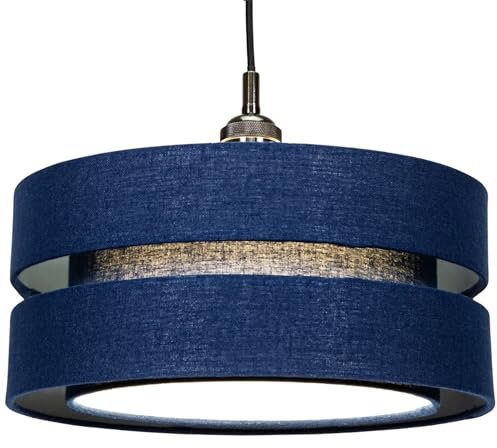 Contemporary Quality Midnight Blue Linen Fabric Triple Tier Ceiling Pendant Lamp Shade | 60w Maximum | Designer Style | 35cm Diameter by Happy Homewares