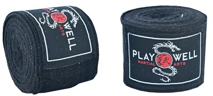 Playwell Boxbandagen, Stretch-Baumwolle, 4 m lang, Schwarz