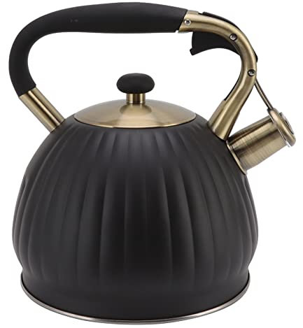 3.5L Whistling Tea Kettle, bouilloire en acier inoxydable en forme de citrouille, théière de table noire