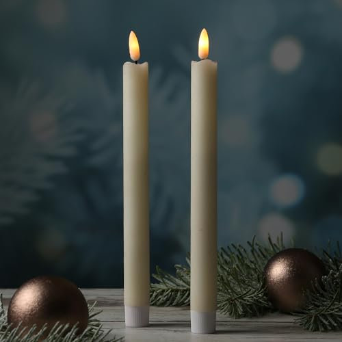 MARELIDA LED Stabkerzen Tafelkerzen Echtwachs Rustik Optik H: 25cm 2St (Creme)