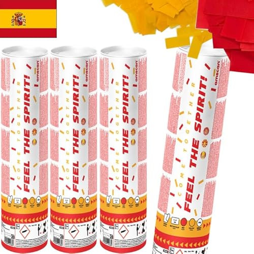 4 x Konfetti-Kanonen für * SPANIEN * | Länder Konfetti Regen zur Fußball EM 2024 | 2-3m Effekthöhe, 28cm Party Popper mit Papierkonfetti | Shooter Konfettikanone (Spanien)