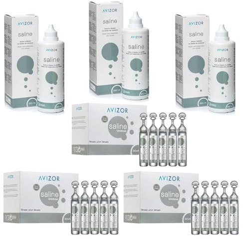 Avizor Saline - Mega Savings Pack - 3 Bottles of 350ml + 3 Boxes of 30x5ml - Saline Solution to Rinse, Hydrate, and Care for Your Contact Lenses.