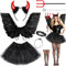 Humairc Angel Noir Wings Costume Deguisement Halloween Costume Carnaval Enfant Costume Halloween Femme - Angel Wings Angel Halo Tutu Corne Diable Fourche Rouge Diable, pour Adulte Enfant Cosplay