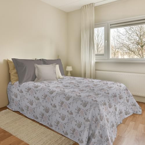 PENSIERI DELICATI Copriletto 170 x 280 cm, Telo Singolo 100% Cotone Pique, Ideale Come Telo Arredo, Coperta Salva Letto 1 Piazza, Fantasia Rosa Grande Beige, 100% Made in Italy