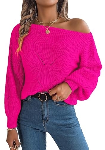 SEAUR Schulterfreie Pullover Damen Strickpullover Mit Knoten Baggy Pullover Damen Einfarbig Damen Herbst Winter Pullover Sexy