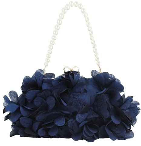 Pandalein Damen Blumen Clutch Seide Abendtasche Brauttasche Kleidertasche Handtasche mit Perlen Henkel Kette für Hochzeit Wedding Prom Party