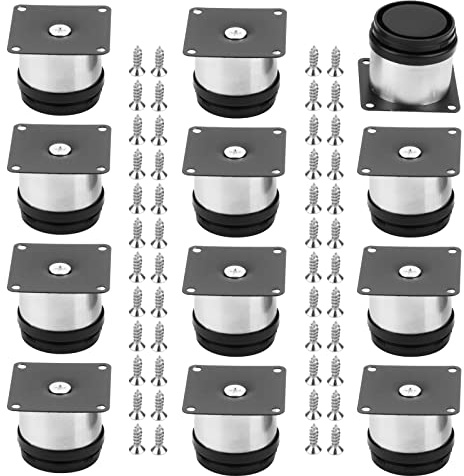 FAAING Lot de 12 pieds de meubles de 5 cm réglables en acier inoxydable avec vis - Pieds d'armoire ronds - Pieds de meuble pour bricolage, canapé, table, chaise, armoires de cuisine
