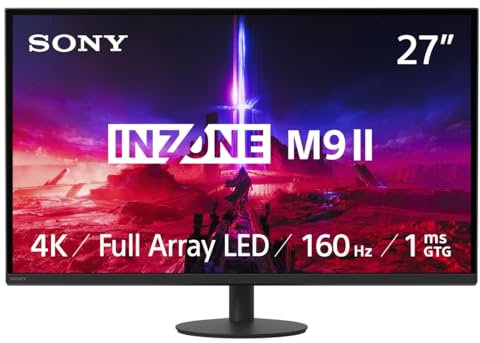 Sony INZONE M9II 27 4K Ultra HD PC Gaming Monitor: 2160p Resolution - 160Hz Refresh Rate - 1ms GTG - DCI-P3 95% Spectrum - Full Array LED - G-Sync - Adaptive Sync - VRR, Nero
