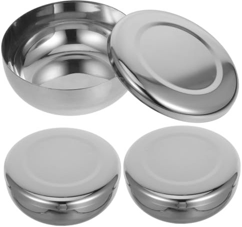 ULTECHNOVO 3pcs Korean Auspicious Rice Bowl Food Bowl Salad Bowl with Lid Ramen Bowl Noodle Bowl Korean Rice Bowl Stainless Bowl Rice Bowls Soup Bowl Metal Bowl Stainless Steel Silver