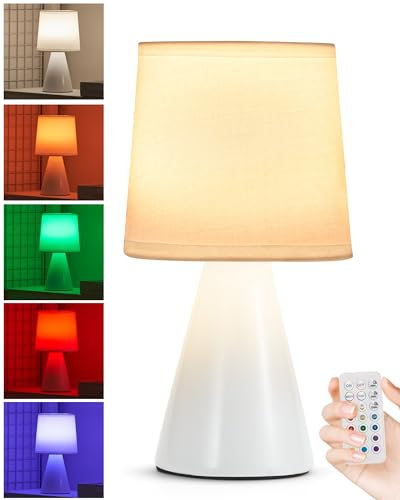 Ceramic Cordless Table Lamp With Remote for Living Room Bedroom, Small Rechargeable Battery Lamps With Timer, RGB Lighting Dimmable, 9.45H Modern Table Lamp, Restaurant Dining Bedside End Side
