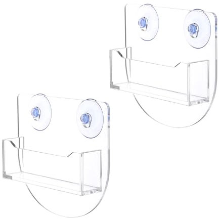 PATIKIL Window Mount Business Card Holder, 2 Pcs Acrylic Business Card Holder with Suction Cups Single Pocket Name Card Display Stand Organizer for Office Outdoor Exhibition, Clear