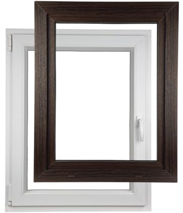 ALUCON Kellerfenster 400x900 mm – Fenster 40x90 cm – Kunststofffenster Innen Weiß/Außen Dunkle Eiche – Flügelfenster DIN Links