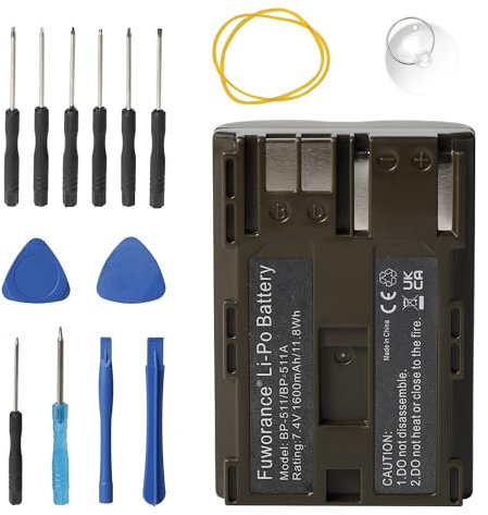 Fuworance 1600mAh 7.4V BP-511 Akku kompatibel mit Canon PowerShot G1, G2, G3, G5, G,6 Pro1, Pro90 IS, EOS 5D, 10D, 20D, 20Da, 300D, 30D, 40D, 50D, D30, D60, ZR10 ZR20 ZR25 ZR25. MC ZR30 ZR40 ZR45MC