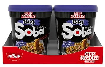 Nissin Cup Noodles Soba BIG – Yakitori Chicken, 6er Pack, Wok Style Instant-Nudeln japanischer Art, mit Würzsauce, Hähnchen & Gemüse, schnell im Becher zubereitet, asiatisches Essen (6 x 113 g)