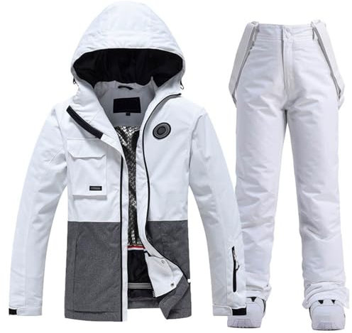 Natale 2024 Tuta Sci Uomo Tuta Da Neve Da Uomo, In Due Pezzi, Da Sci, Da Uomo, Set Da 2 Pezzi, Giacca Da Sci + Pantaloni, Impermeabile, Traspirante, Antivento, Set Da Sci Tute Da Sci (Bianco, 3XL)