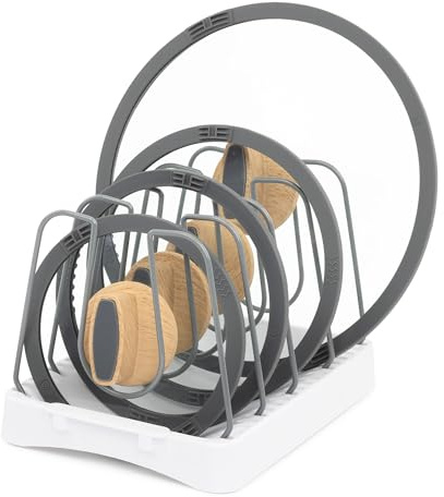 FiNeWaY Cupboard Pan Organiser - Adjustable Pan Lid Holder with Soft Non-Slip Feet - Pan Lid Organiser for Kitchen Storage & Organisation - Ideal for Saucepan Lids, Cupboard and Pantry Storage