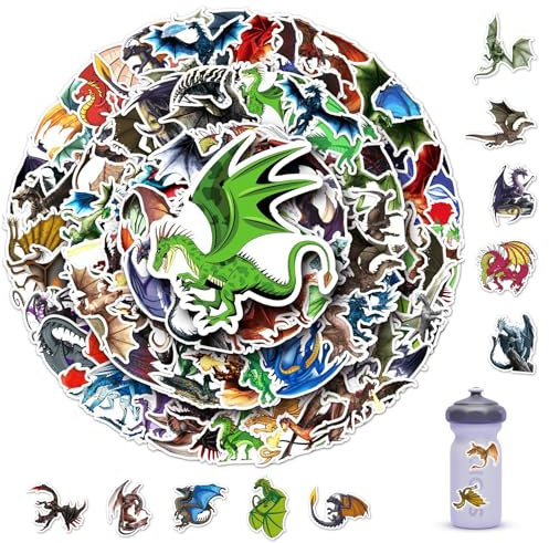 100 Stück Drachen Aufkleber, Wasserdicht Cartoon Tier Stickers, Ästhetische Dekoration Vinyl Sticker Set für Auto Laptop Skateboard Fahrrad Moped Motorrad Fahrrad Computer