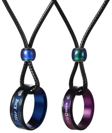 Cupimatch Freundschaftskette 2PCS Pärchen Kette Paar Edelstahl Ring-Halskette mit Gravur His Queen Her King
