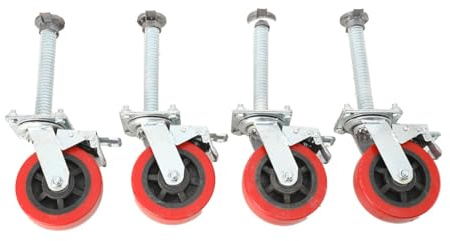 Lfhelper 4 Stück Gerüstrollen Set 150mm Rollfüße Spindelrollen Lenkrollen Räder Gerüsträder mit Bremse für Arbeitsgerüste 500kg Tragkraft